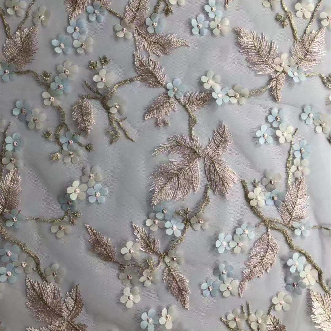 Picture of New Mesh Three-dimensional Embroidery Cloth Wholesale Blue Stacked Embroidery Dress Dress Hood 3d Embroidered Fabric