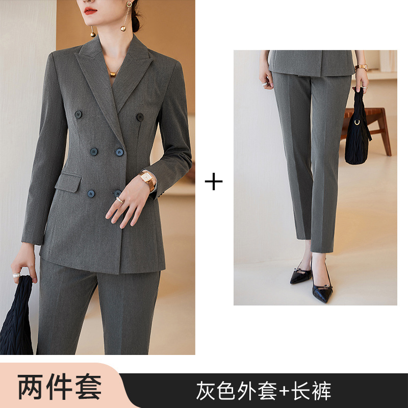 Picture of navy blue Suit Jacket Women's Autumn and Winter 2023 New Temperament Double-breasted Professional suit Work Clothes Dress Suit