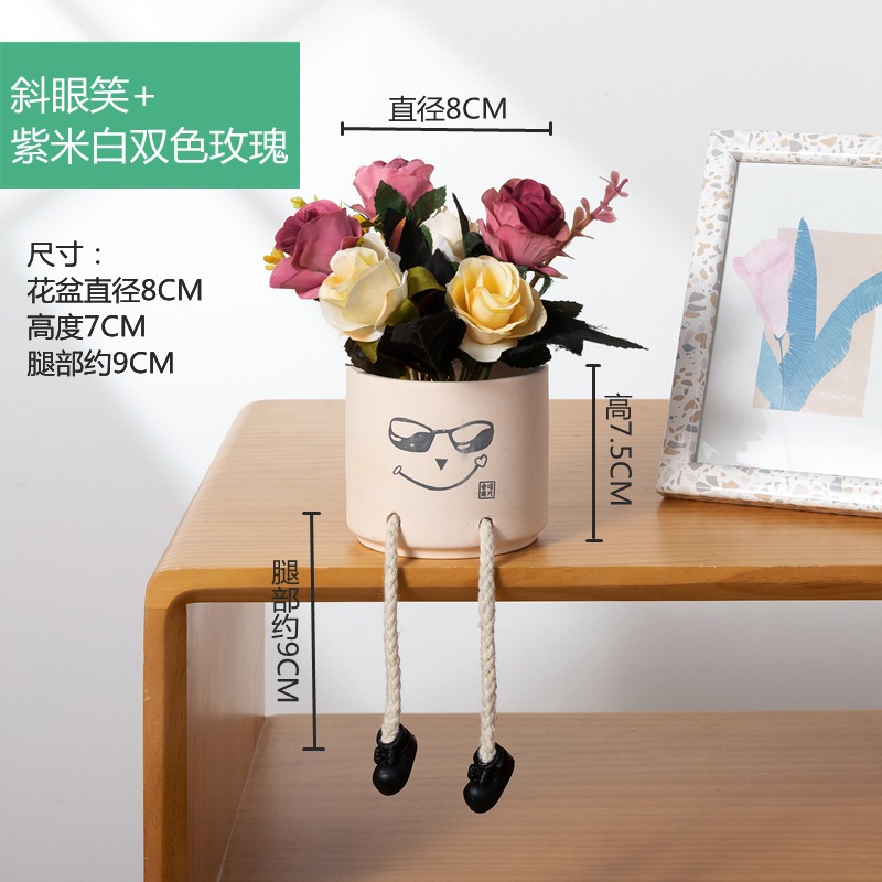 Picture of Creative Expression Hanging Feet Doll Ceramic Flower Pot Artificial Flower Potted Plant Green Plant Indoor Balcony Desktop Decoration Crafts