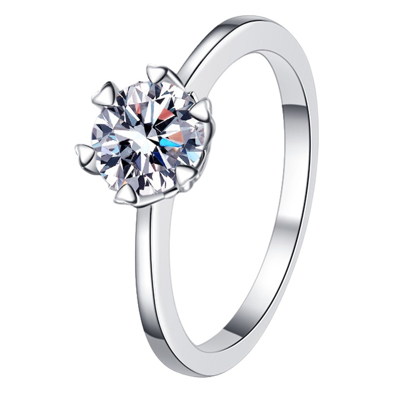 S925 Sterling Silver Ring, Simple and Fashionable, Zhou's Classic Snowflake Style, 1 Carat D Color Moissanite Ring, Cross-Border Supply