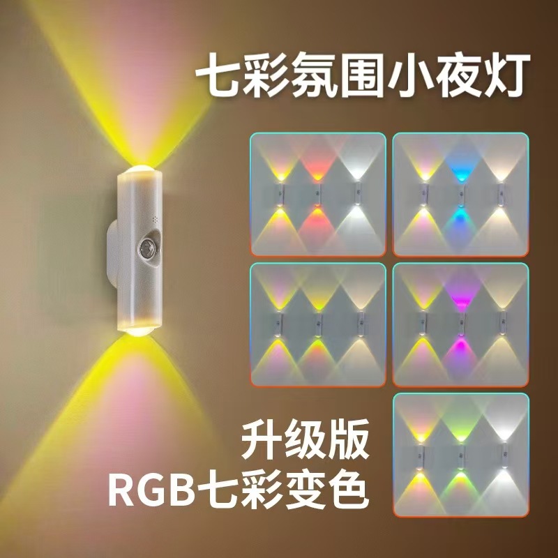 Cross-border new dual cat-eye human body sensor light, rechargeable magnetic ambient light, seven-color small night light, pocket light