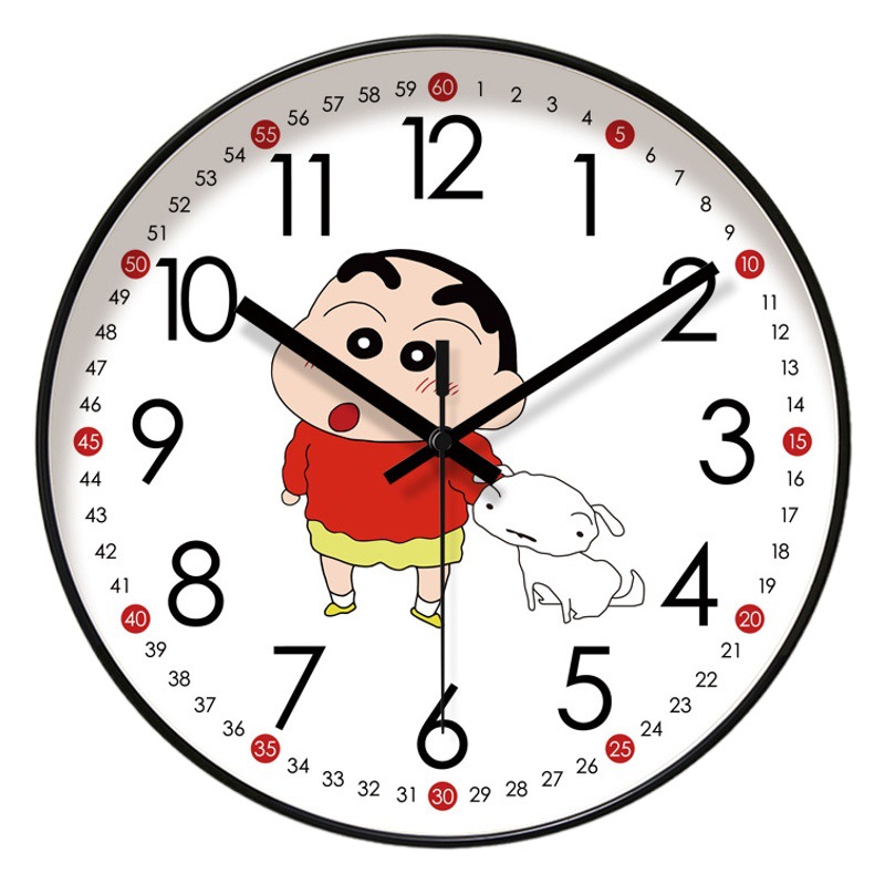 Ipla 6954 Cute Living Room Wall Clock Crayon Xiao Xin Cartoon Early Education Home Quiet Quiet Seconds Sweeping Quartz Clock
