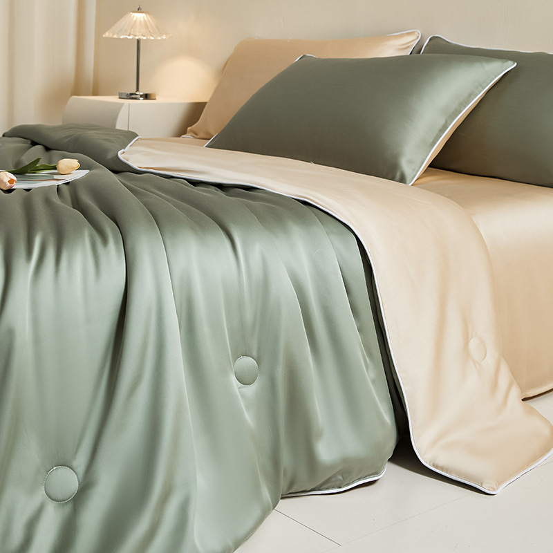 Picture of Lyocell Tencel Summer Quilt Summer Cooling Ice Silk Summer Cooling Quilt Class a Air Conditioning Quilt Machine Washable Thin Quilt Four-Piece Set