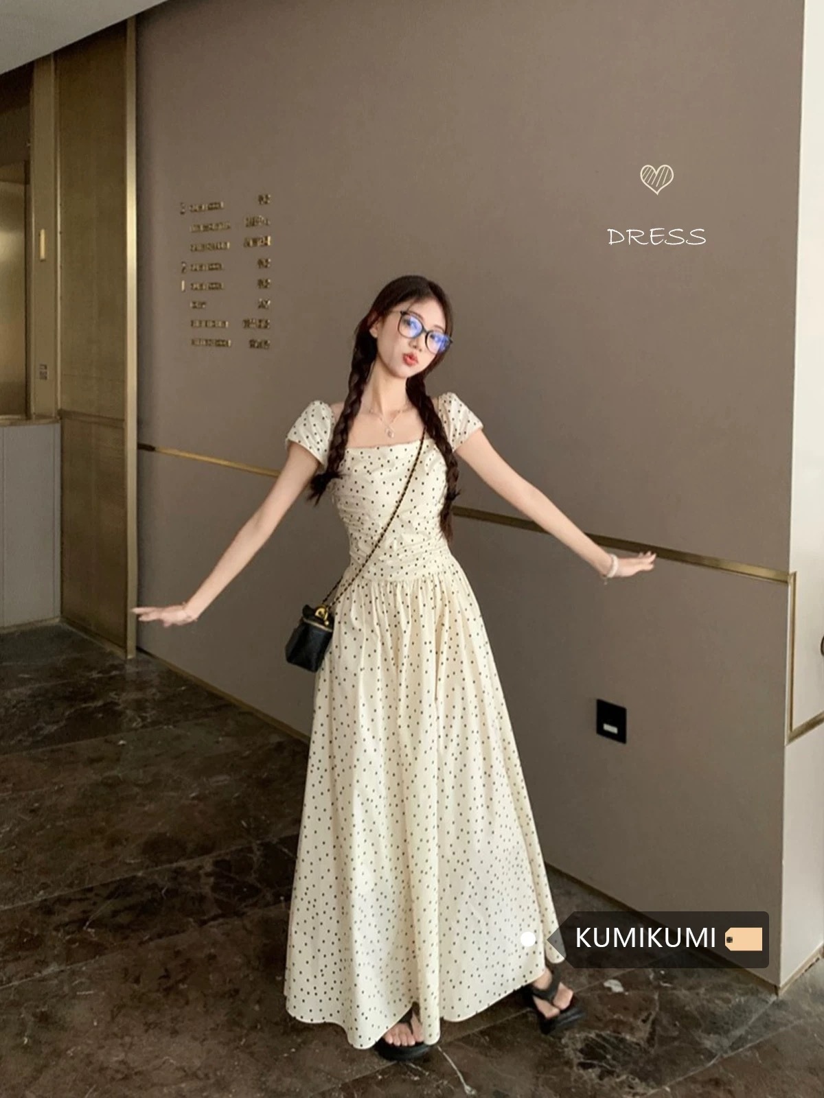 French Niche Polo Dot Slim-fit dress Women's Design Sense Age-reducing A- line Skirt Slimming Elegant Gentle Fashionable Long Skirt