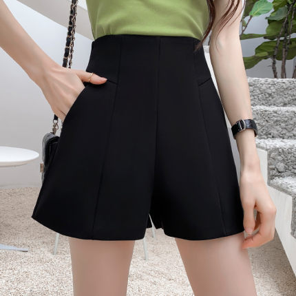 2022 Summer New Arrival High Waist A- Shed Chiffon Slimming Loose Casual Wide-Leg Pants Black Suit Shorts for Women