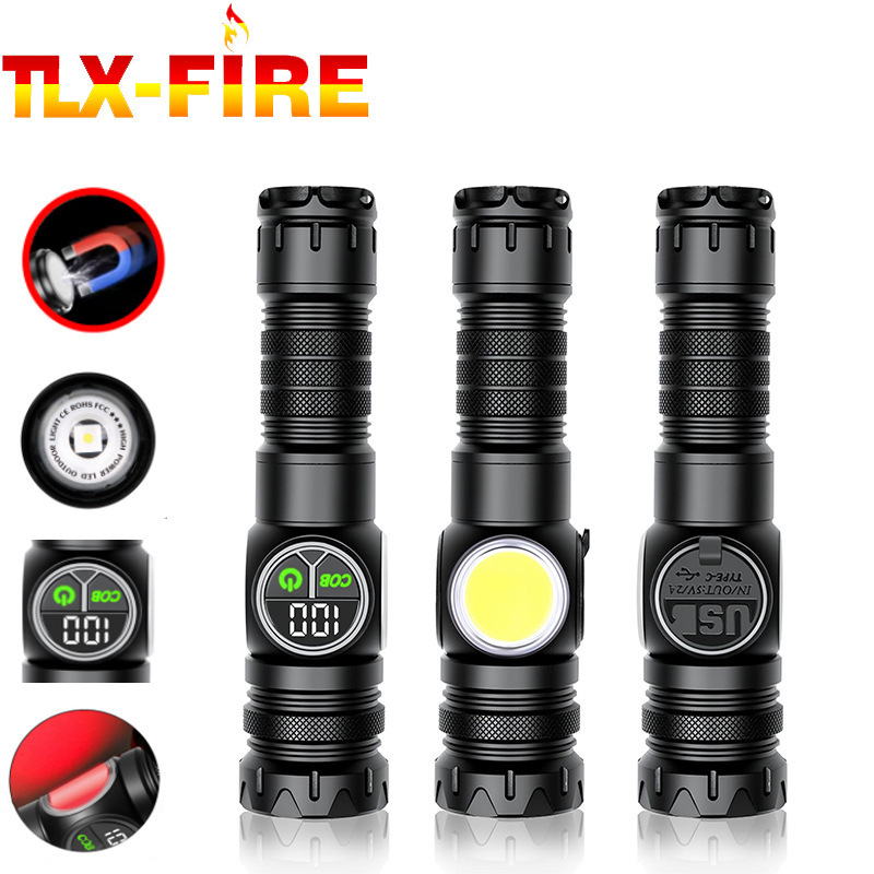 Digital White Laser Flashlight Multifunctional Strong Light Flashlight Screen Magnet Tail Magnet COB Side Red White Light