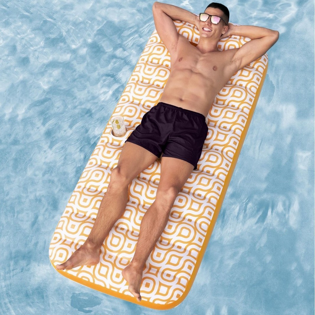 Picture of Water Inflatable Floating Row Floating Bed Queen Adult Pool Leisure Chair Floating Cushion with Backrest and Cup Holder