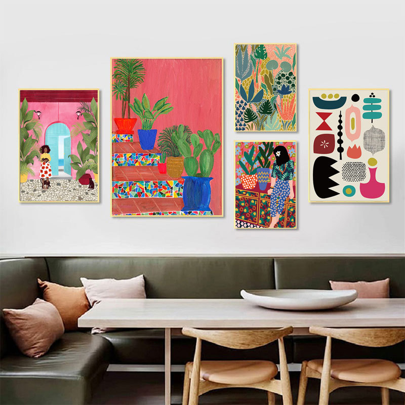 Picture of Nordic modern color abstract geometric figure green plant cactus living room bedroom decorative painting frame wholesale