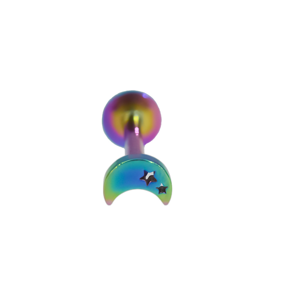Picture of 2024 new 100% 316L stainless steel hollow moon star geometric figure lip nail ear bone nail 18K gold plated