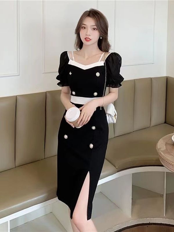 French elegant elegant dress summer women's clothing 2023 new fashion Western style split slimming sling midi dress