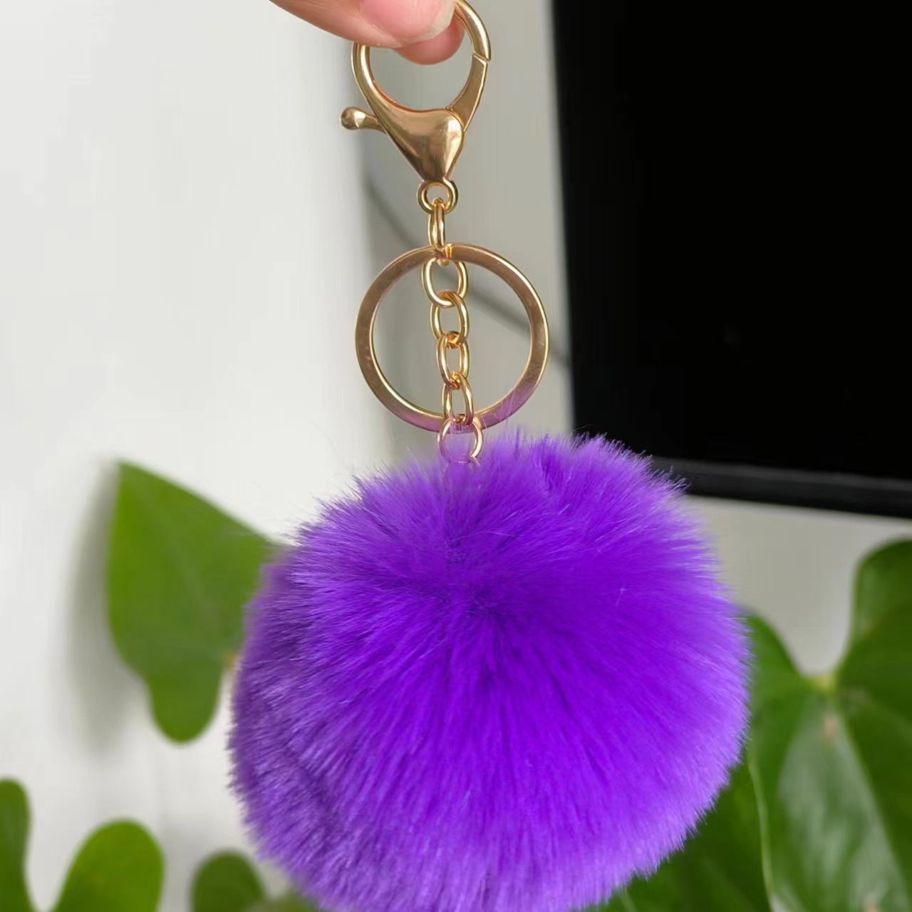Picture of Spot 8cm imitation rex rabbit fur ball key chain net red fur ball doll bag pendant gift schoolbag girl heart