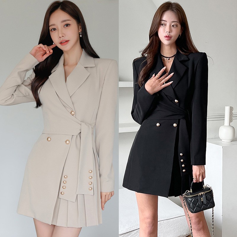 Picture of Yujie fan professional style suit collar fashion pleated professional jacket cross-border women's clothing Autumn New Fashion suit skirt