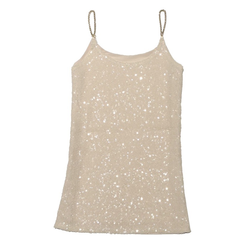 Spring 2020 New Metal Chain Sequin Camisole Vest with Slim-fit Foreign-style Base Shirt Sparkling Top Women