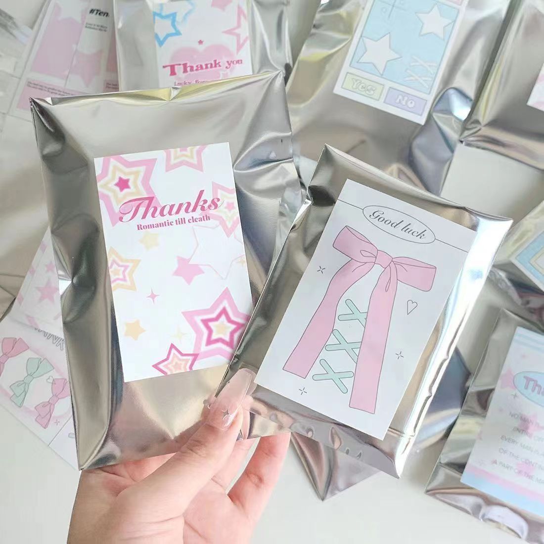 Ins Style silver Self-adhesive Bag Small Card Case Self-sealing Bag Packing Card Gift Bag High Color Value OPP Bag