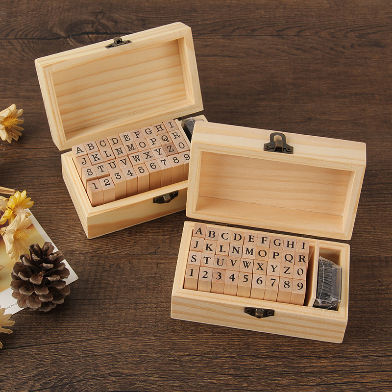 Picture of Basic Hand Account Set Typewriter Font Seal Ming Dynasty Orthodox Alphanumeric Wooden Seal 36 Pieces