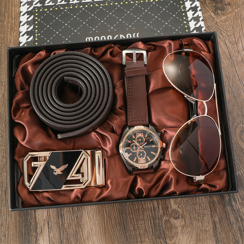 Picture of Men's Watch Set Factory Direct Sale Fashion Foreign Trade Quartz Glasses Belt Wallet Random Tie Business