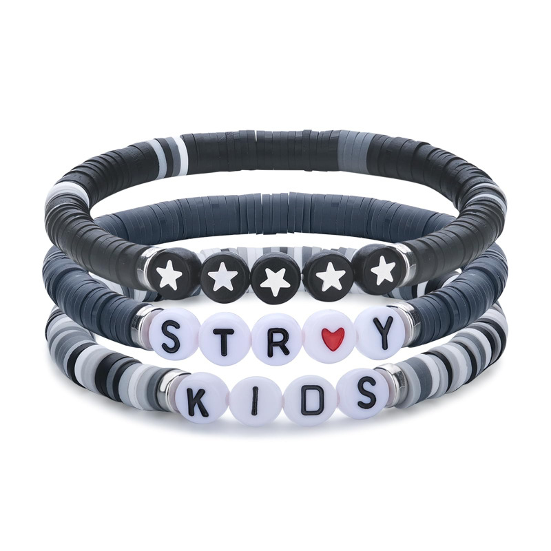 Black Grey Soft Pottery Star Bracelet Bleed Rope Friendship Music Support Bracelet KIDS Letter Soft Pottery Bracelet suit