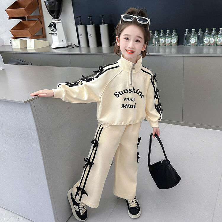 Girls' Korean-style suit Spring and Autumn Children's Fashionable Fashionable Sweatshirt Children's Wear Sports Casual Crane Pants Two-piece Set