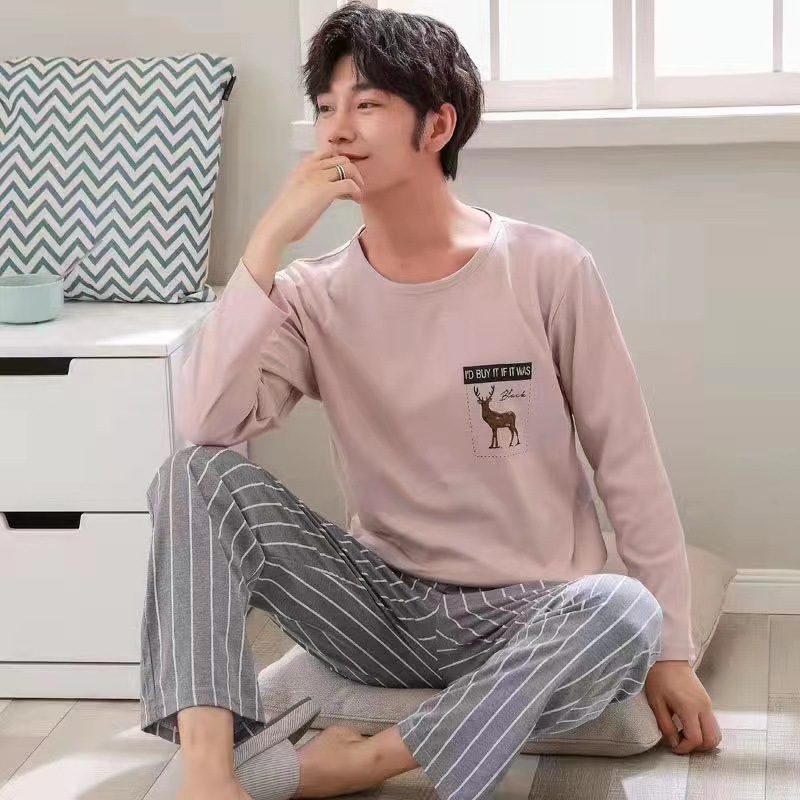 Picture of Men's Pajamas Long Sleeve Pants Spring and Autumn Thin Dad Large Size Casual Home Wear Factory Foreign Trade Cross-border Explosions