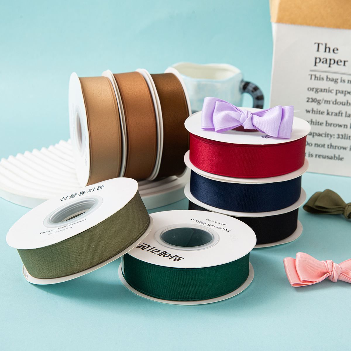 2.5cm South Korea double-sided matte polyester cotton ribbon handmade DIY hair accessories bow material clothing accessories wrapping tape