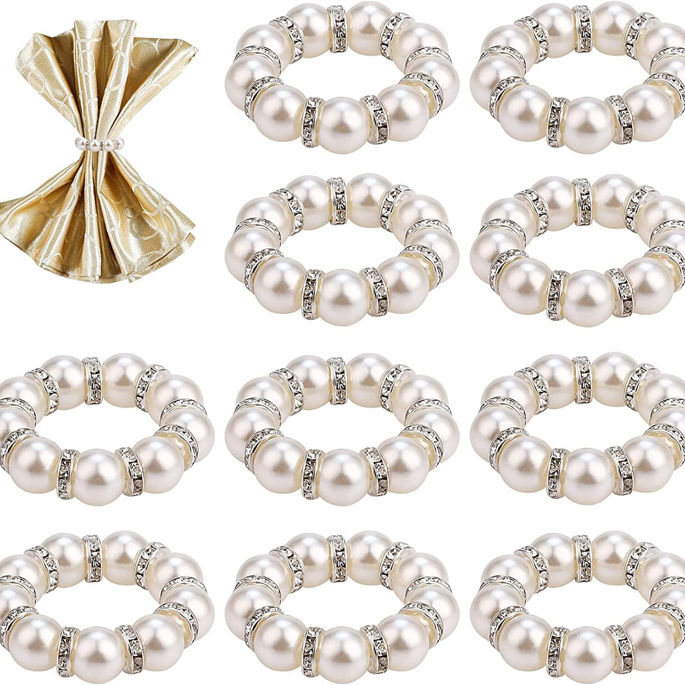 Imitation Pearl Beaded Napkin Ring Clip Rhinestone Napkin Ring Buckle Table Decoration Party Wedding Carmine Decoration Supplies