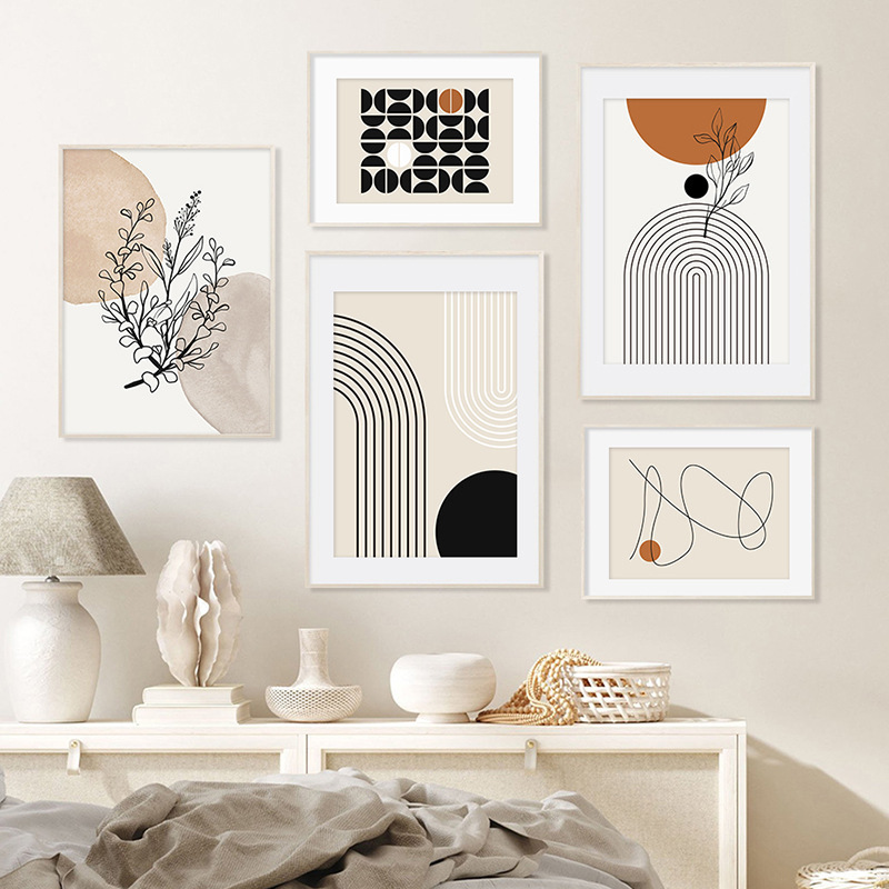 Picture of Modern Nordic simple abstract black line geometric poster bedroom living room decoration hanging painting frameless painting wholesale