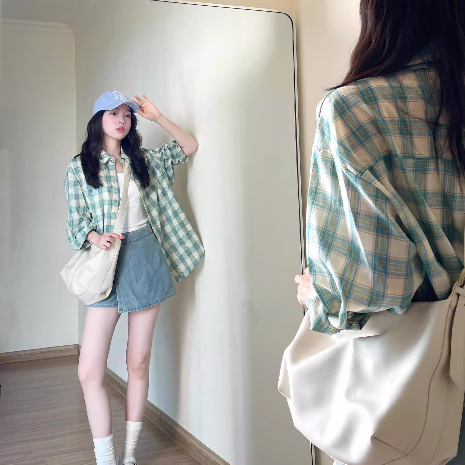 Cross-Border Japanese-Style Autumn Women's Plaid Shirt Thin Sun-Protective Cover-Up Cross-Border Hot-Selling Commuter Outerwear French Large Size