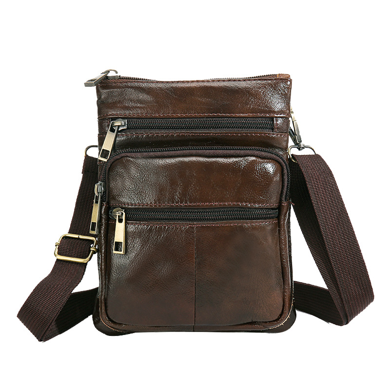 Wax Leather Vintage Genuine Leather Men's Bag Top Layer Cowhide Business Casual Men's Shoulder Crossbody Bag Men's Zipper Small Bag