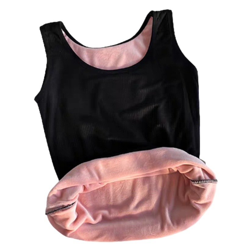 Thermal vest women's autumn and winter fleece-lined thickened round neck strap tight cold-proof inner wear one-piece velvet sleeveless vest top