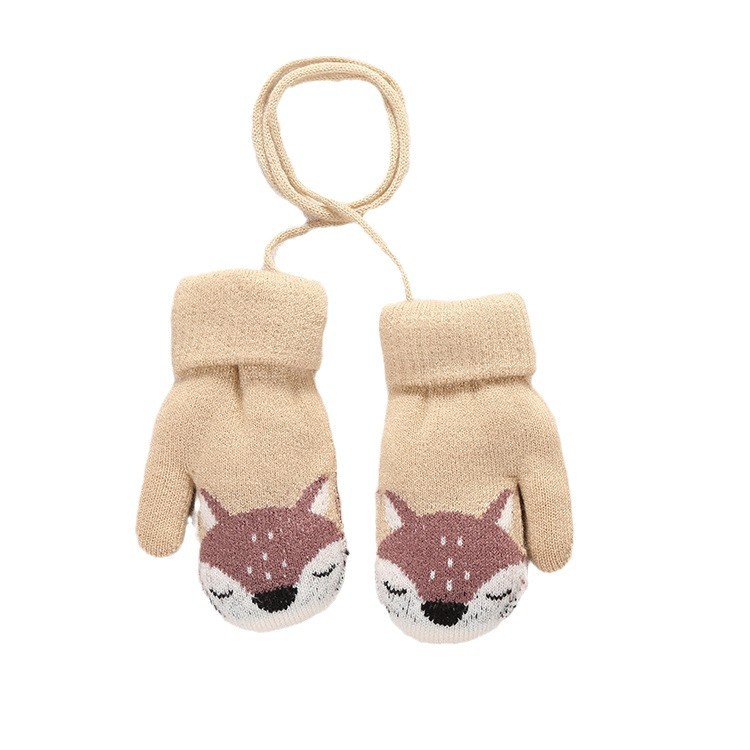 Picture of 3-Year-Old Cute Little Fox Winter Double-Layer Knitted Wool Fleece-Lined Thick Outdoor Warm Gloves Cartoon for Boys and Girls
