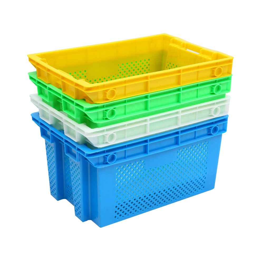 Picture of Plastic dislocation basket cold storage full semi-closed solid dislocation frame can be inverted nesting aquatic plastic basket group purchase to buy vegetables