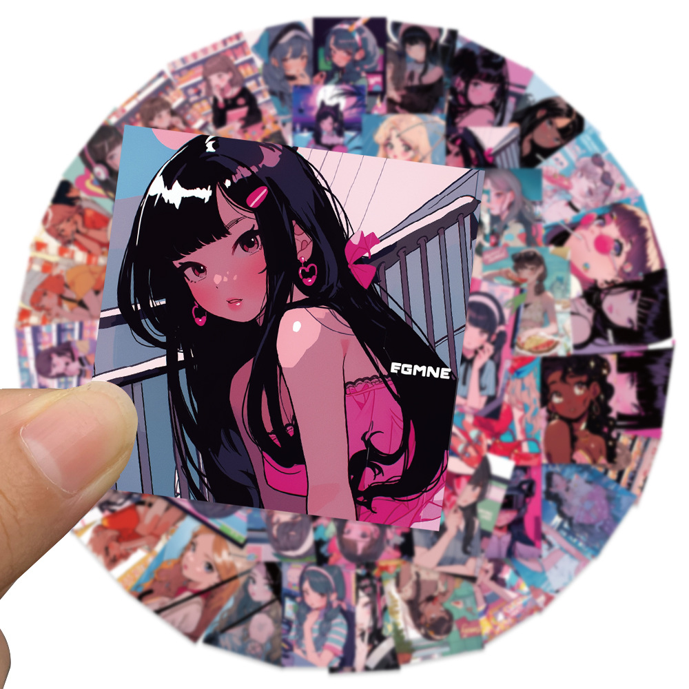 Picture of 52 original illustration girl ins hand account stickers personalized diy scooter luggage notebook water cup stickers
