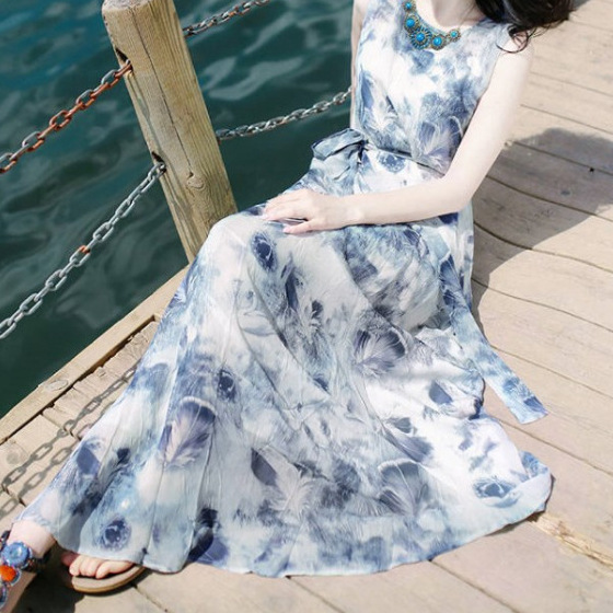 Picture of 2023 Summer New Arrival Dress Slim-Fit Sleeveless Milk Silk Dress Long Dress Seaside Holiday Beach Dress Round Neck