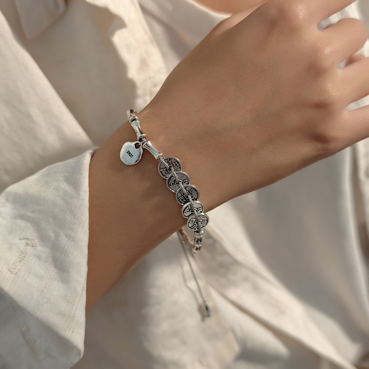 New Chinese-style Five Emperors Money Bamboo Tassel Bracelet National Style Retro High-end Sense Elephant Personality Temperament Bracelet