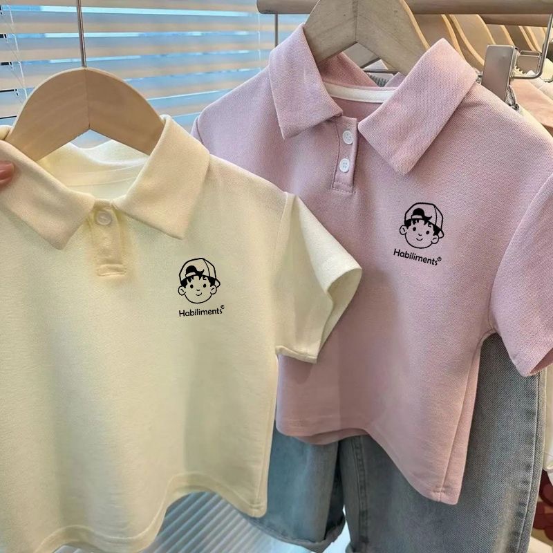 Picture of Children's Short-sleeved Polo Shirt Korean-style College Style Boys and Girls Lapel Summer Wear Cartoon Printed Loose All-match Trendy T-shirt
