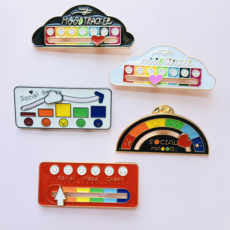 Metal Social Power Brooch Oil Drop Paint Badge Slidable Expression Pin Clothing Accessories