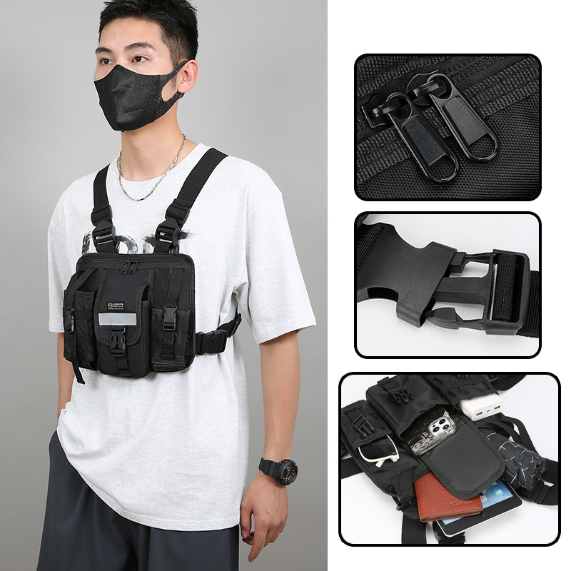 Trendy and Cool Workwear, Functional, Simple and Versatile Shoulder Bag, Fashionable Vest, Chest Bag, Waist Bag, Tactical Style Multi-Flap Pocket Pants Vest Bag