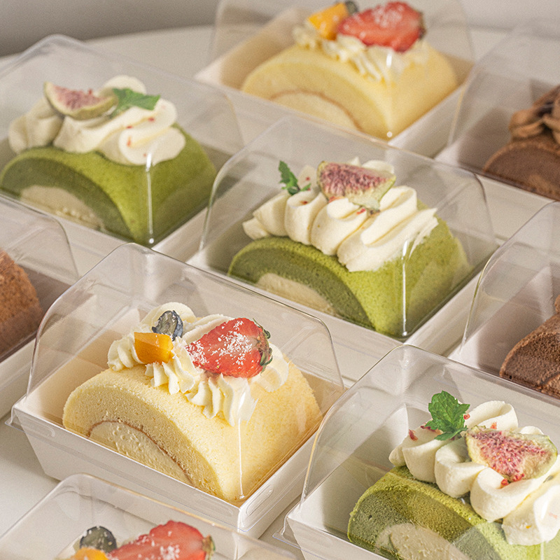 Japanese cake roll box pet white card quilt roll packing box dessert mousse cut cake box wholesale