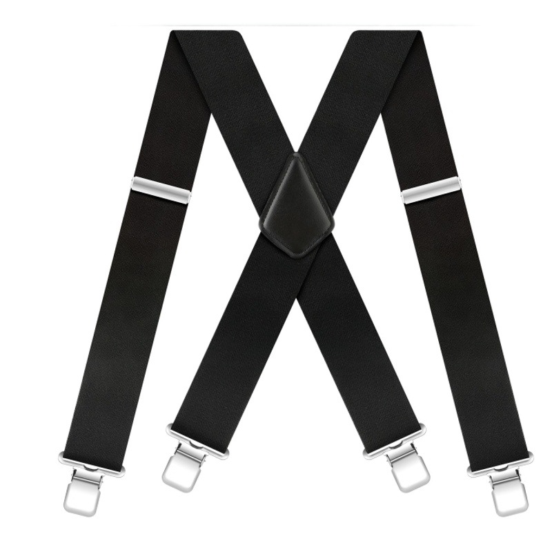 Men's Black Elastic Cross Strap Suspenders with 50mm Width, 5cm Wide Elastic Suspenders, X-Shaped Strong Elastic Suspenders for Foreign Trade
