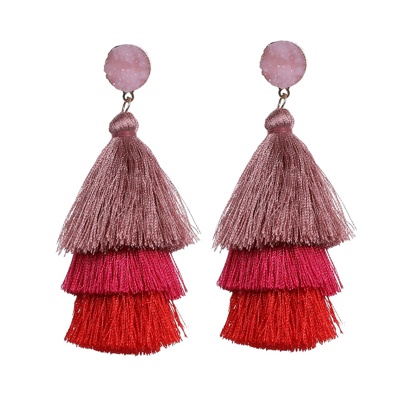 Picture of European and American Foreign Trade popular high-end fashion bohemian three-layer tassel earrings simple temperament exaggerated earrings for women