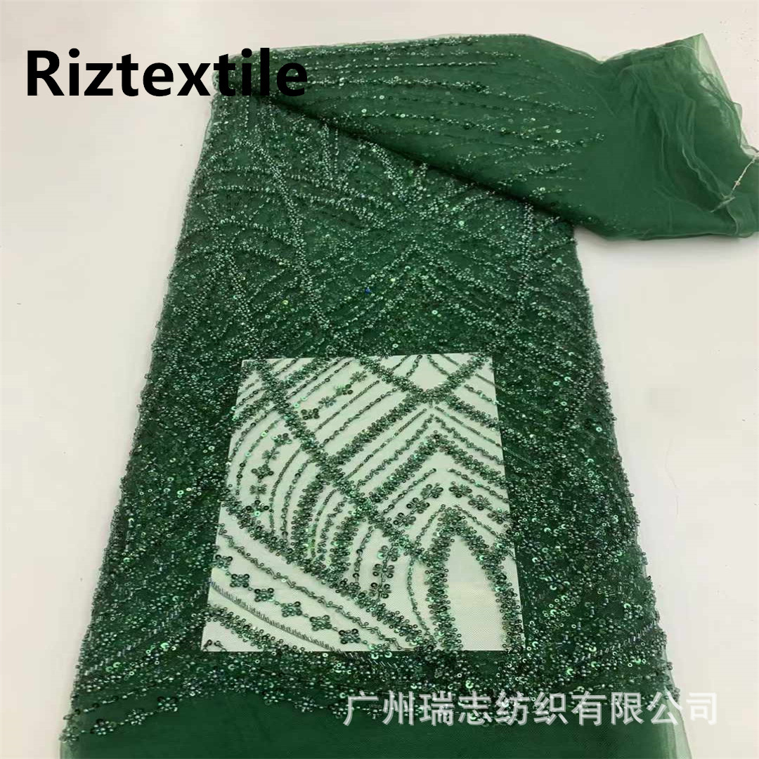 Picture of Chain line flower bead embroidery fabric European and American stereo sequins embroidery dress lace French lace