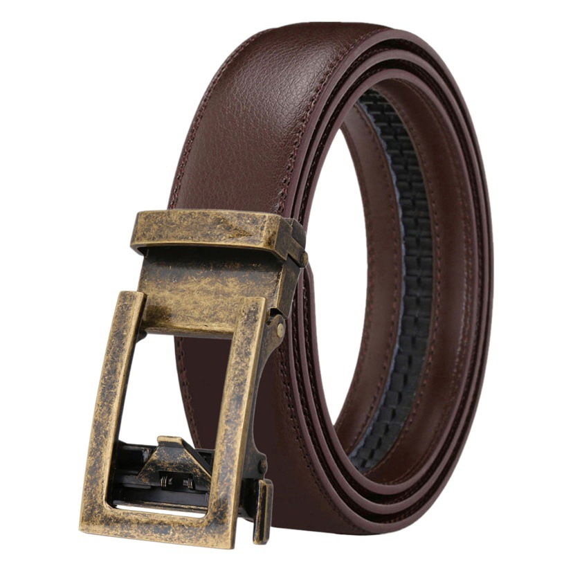 3.1cm Hollow Buckle Men's Leather Belt Automatic Buckle Belt Simple Two-layer Cowhide Foreign Trade Cross-border Hair