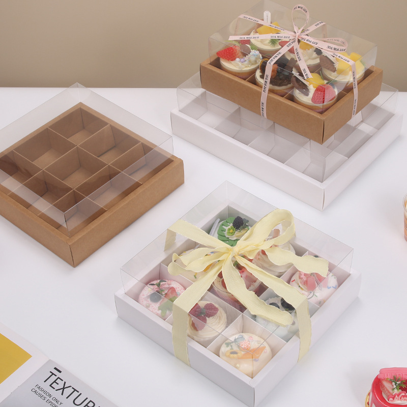 Direct selling kraft paper Jiugongge picnic box 12-grain hot pot take-out packing box cupcake box transparent thick