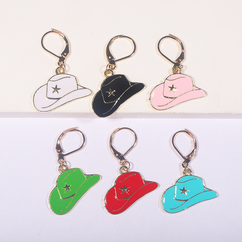 European and American fashion design trend alloy dripping cowboy hat earrings girl European and American earrings wholesale earrings