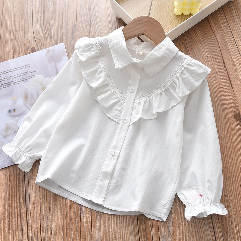 Picture of Children's Shirt White Long Sleeve Spring and Autumn Class Clothing Performance Clothing Lace Girl Student Clothing 2024 New Style Girl's Spring and Autumn