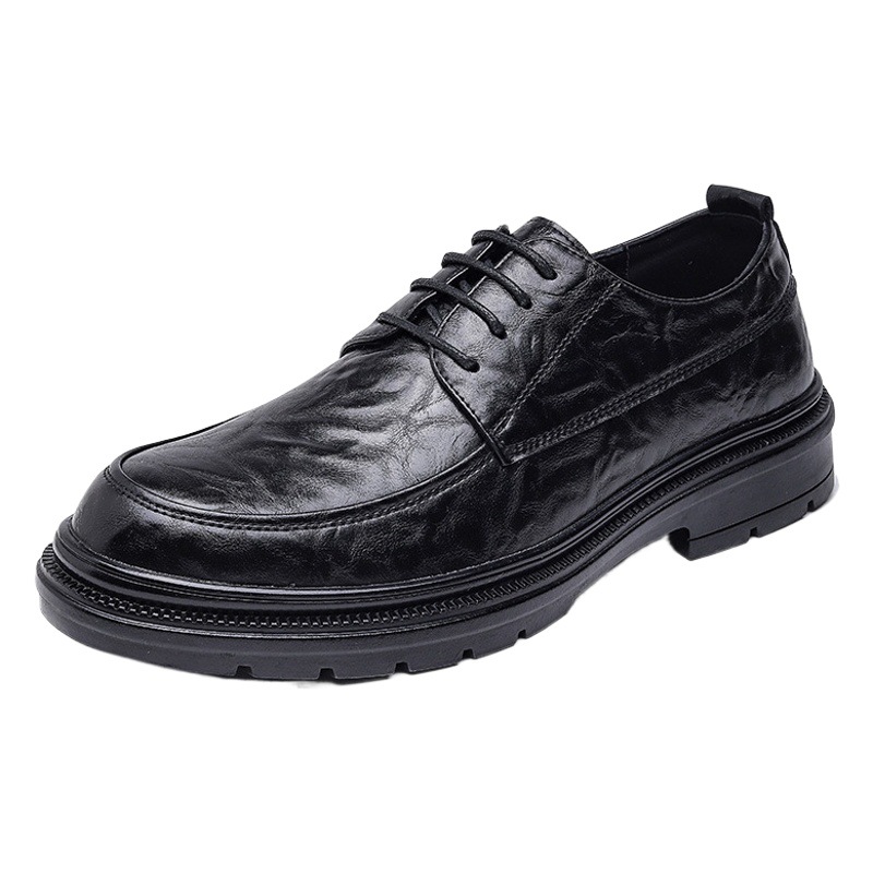 2025 New Autum Lace-Up Men's Shoes, Versatile Men's Black Solid Breathable Soft Leather Soft Sole Business Casual Leather Shoes