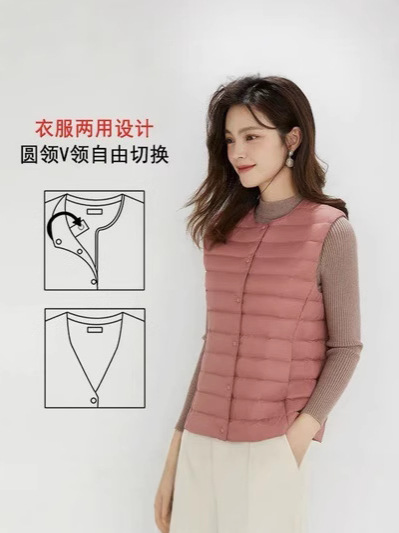 Picture of Cross-Border Tiktok New Women's Collarless down Liner Vest V Neck Lightweight Warm Jacket Vest Vest Round Neck