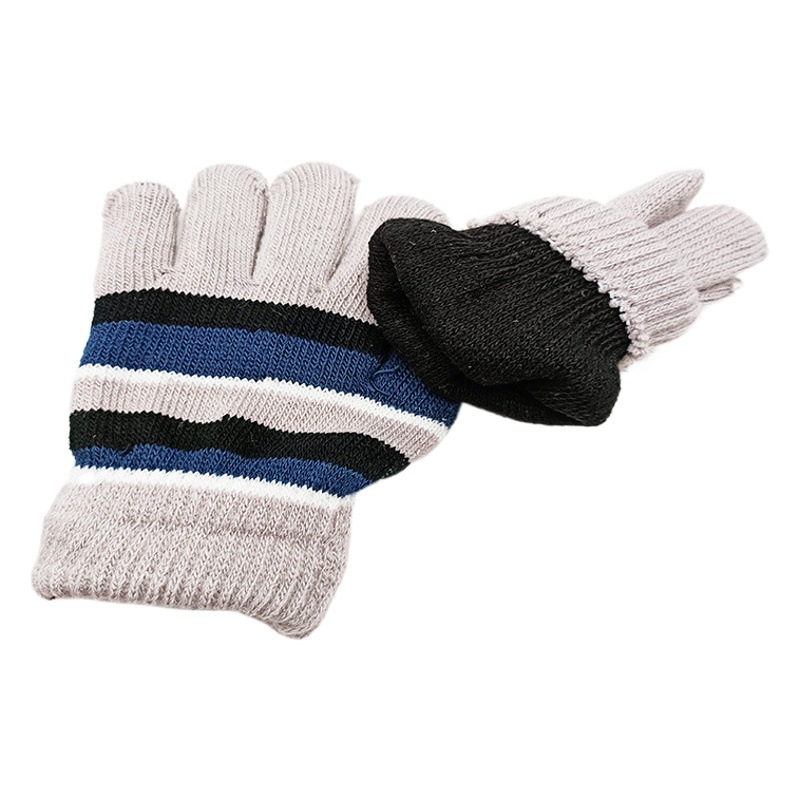 Cross-border e-commerce outdoor striped double-layer thick new warm gloves children's children manufacturers small batch of autumn and winter Korean version