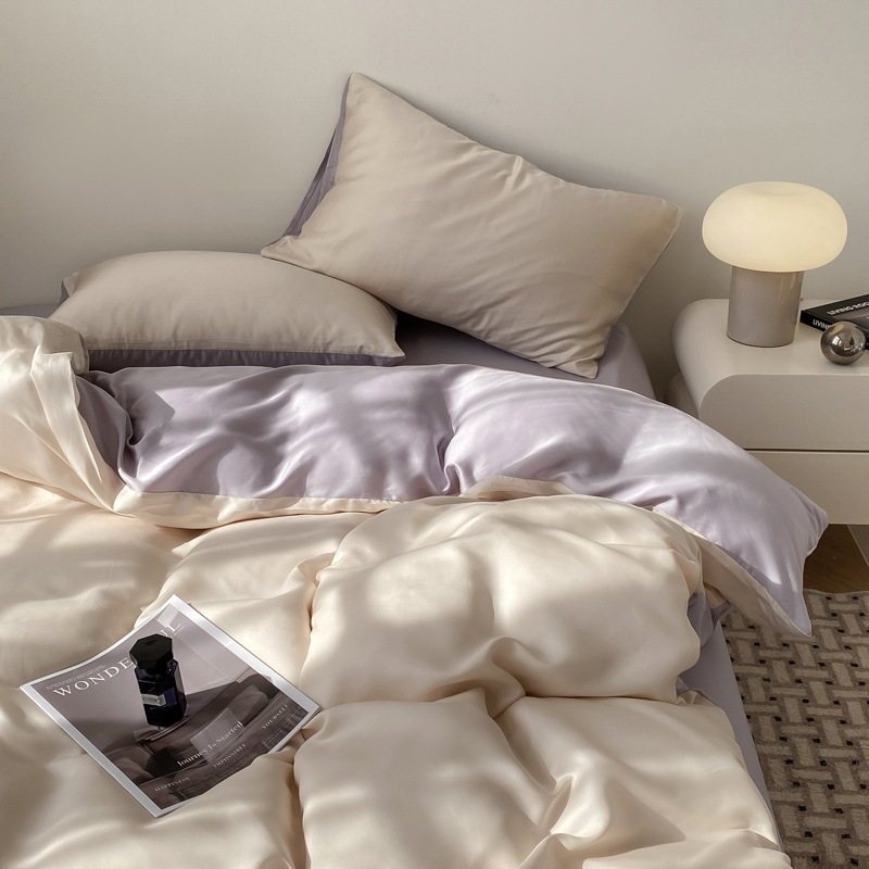Bed Four-piece Set 2024 New Ice Silk Bed Sheet Quilt Cover Summer Cool Naked Sleeping Bed Three-piece Set Silk Bed Cover