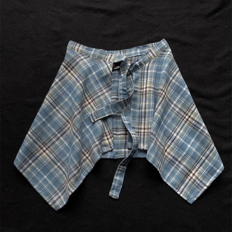American-style Retro Plaid Fart Curtain for Men and Women Stacked Irregular Shirt Hem Skirt Design Feeling Waist Wearing Fashion